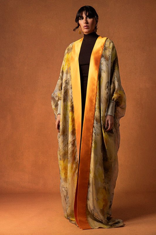 Printed Organza Open-Front Kaftan