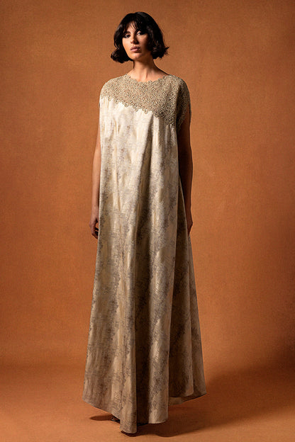 Guipure-Yoke Jacquard Kaftan