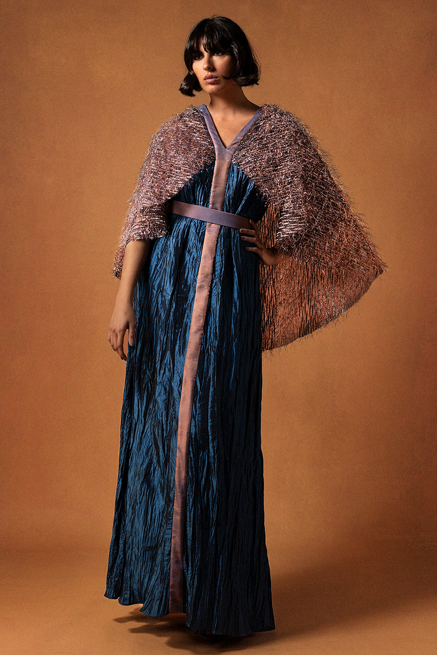 Fringed Cape-Sleeve Kaftan