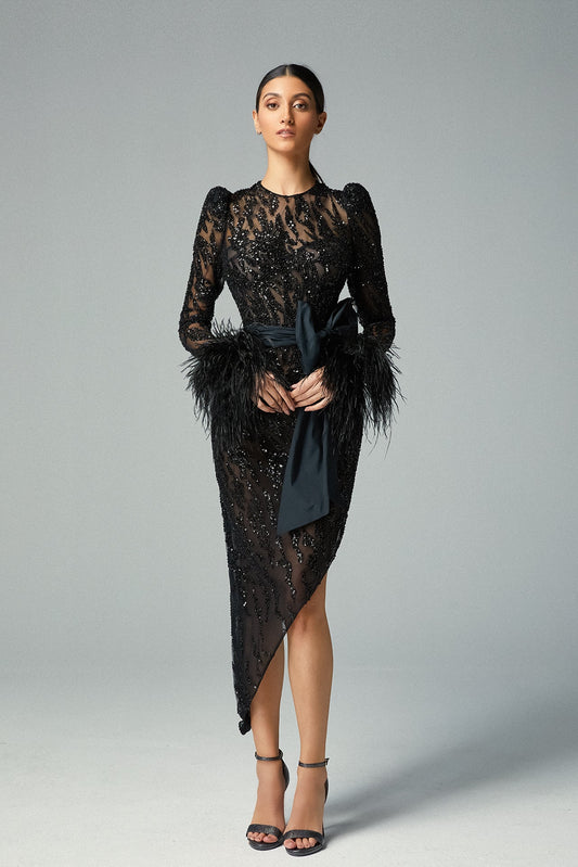 Beaded Long Sleeve Midi