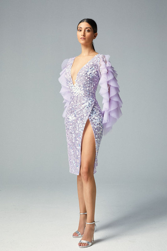 Deep V-Neck Sequin Midi