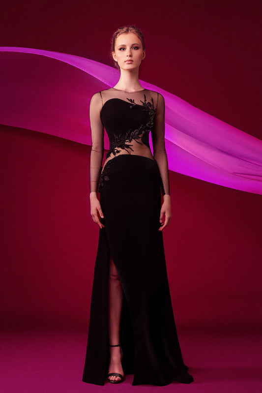 Crepe Gown with Handmade Flowers