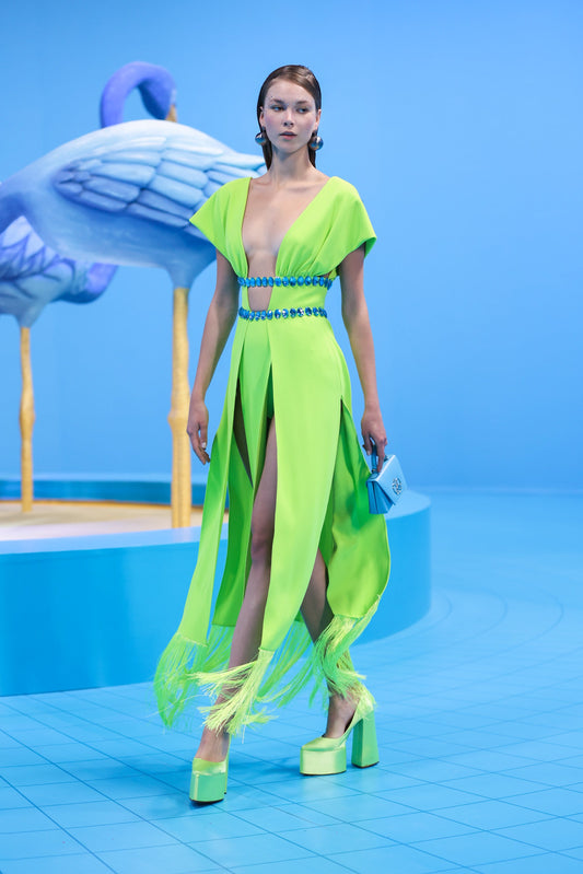 Crepe Midi Dress with Slits