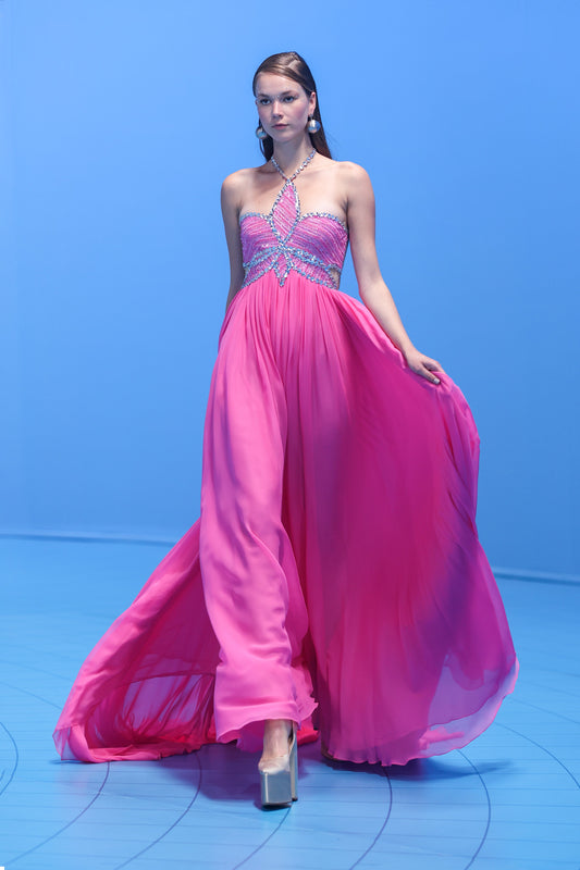 Georgette Gown with Beaded Tulle Bodice