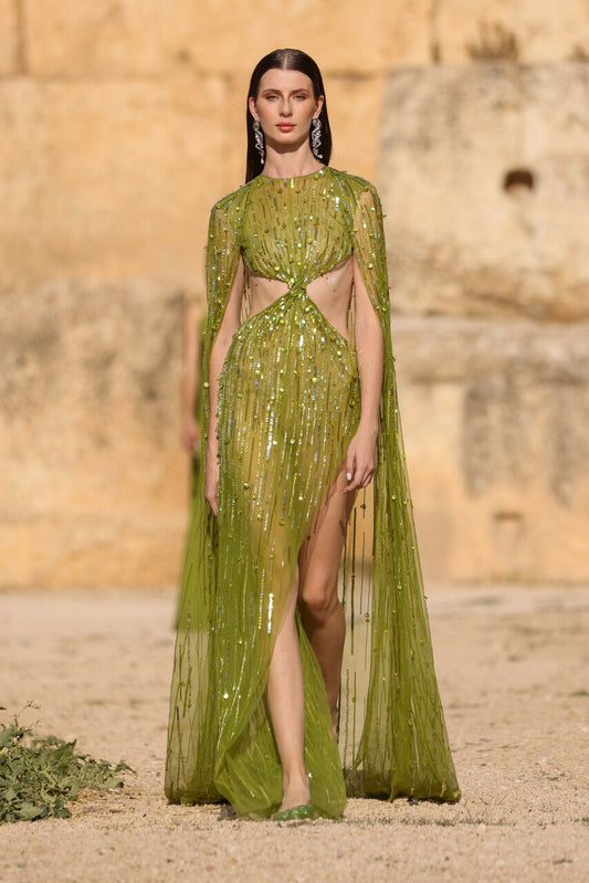 Caped Dress with Draped Twist
