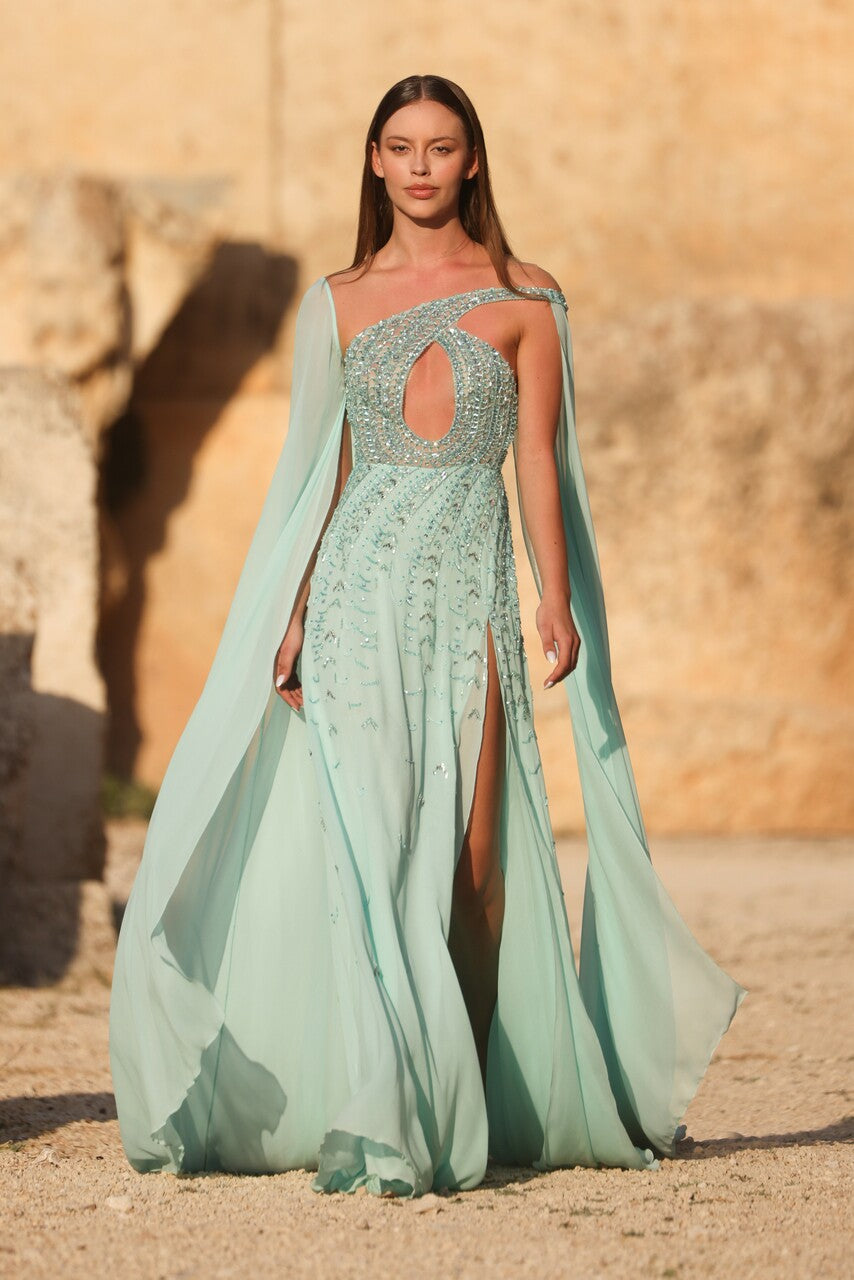 Asymmetrical Dress with Shawls