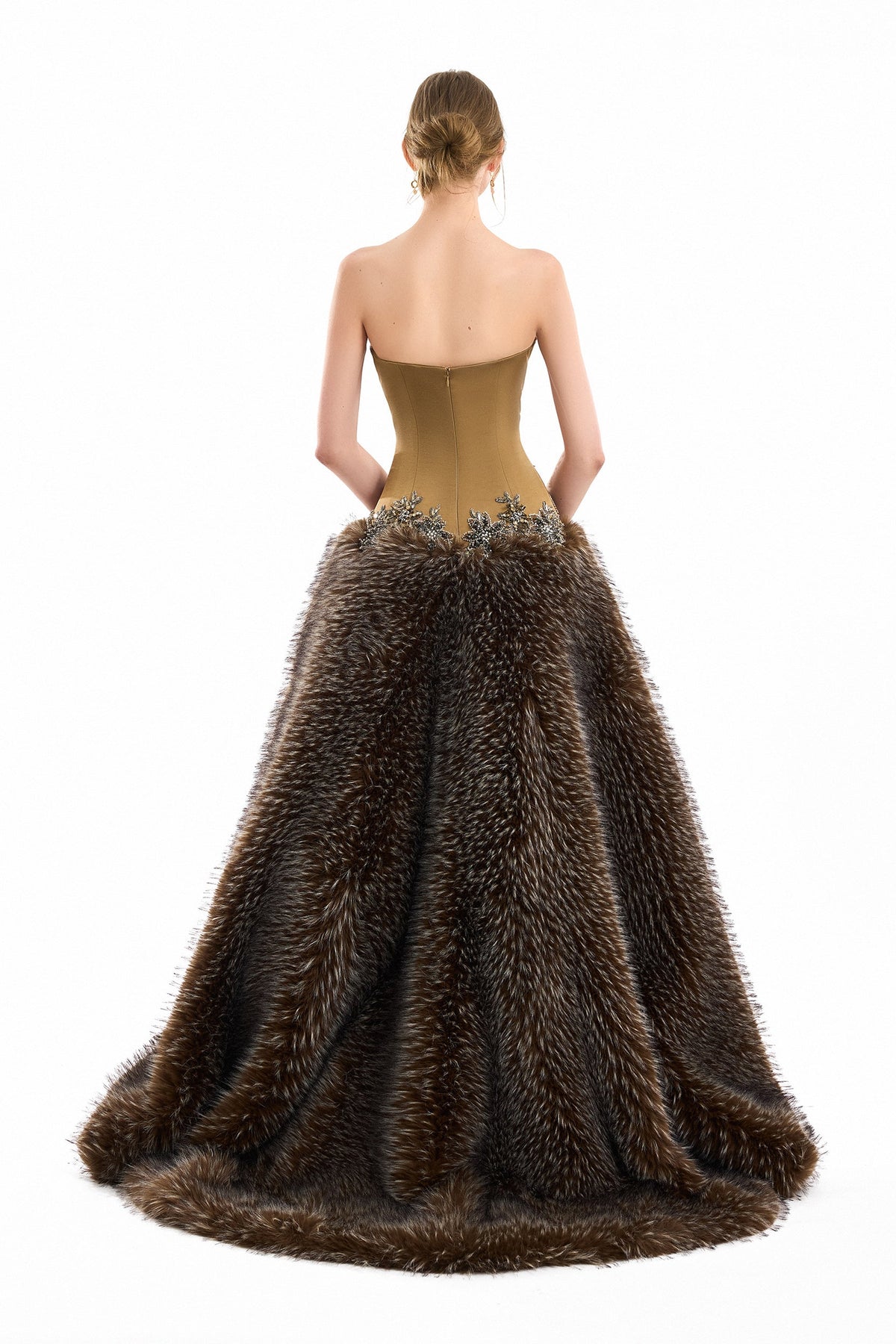 Asymmetric Fur Dress - Brown