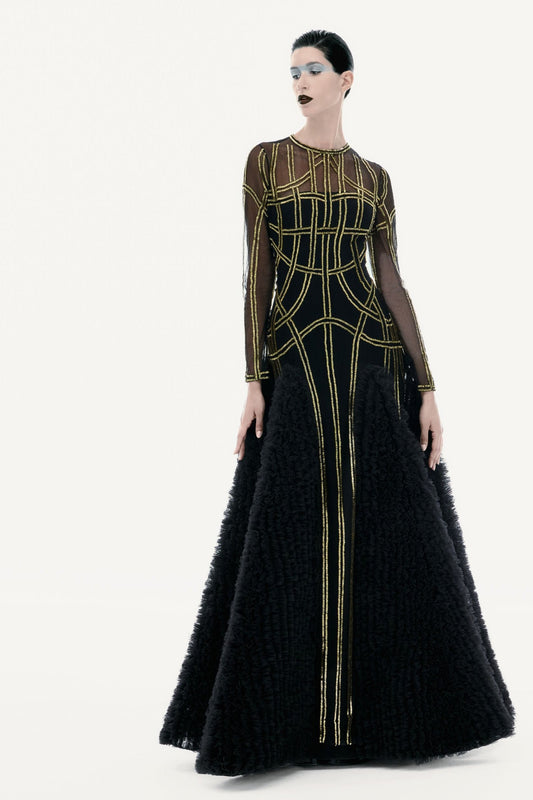 Geometric Tulle Dress - Black