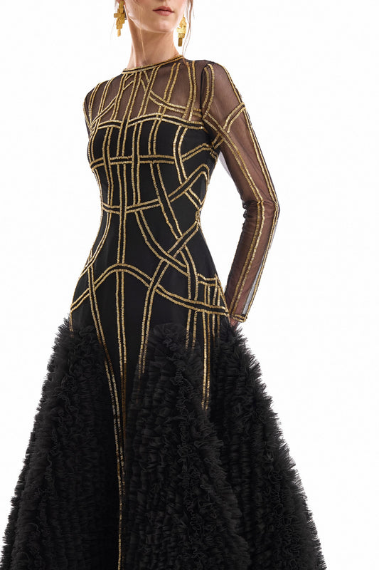 Geometric Tulle Dress - Black