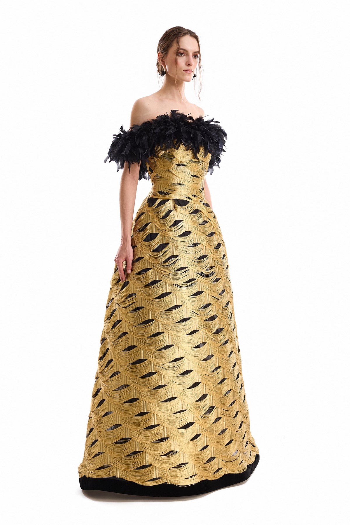 Feathered Fringe Dress - Gold