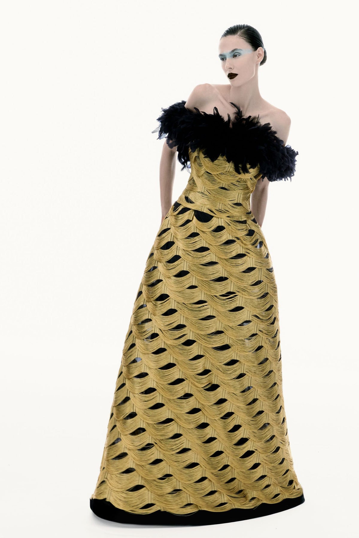 Feathered Fringe Dress - Gold