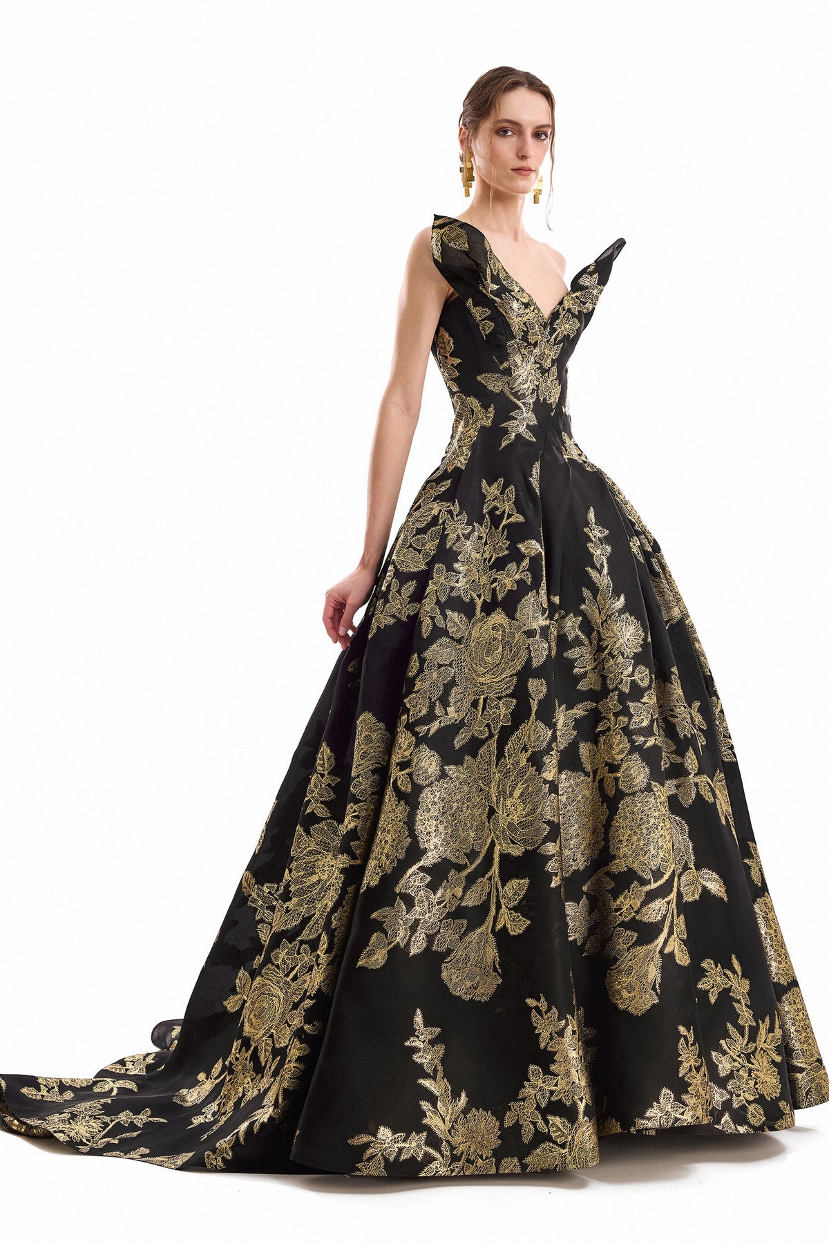 Floral Brocade Ball Dress - Black