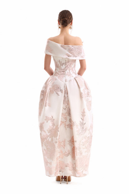 Feather Brocade Dress - Pink
