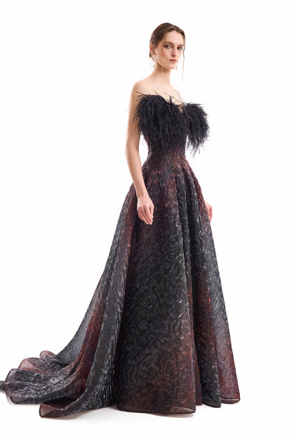 Feathered Dress - Navy
