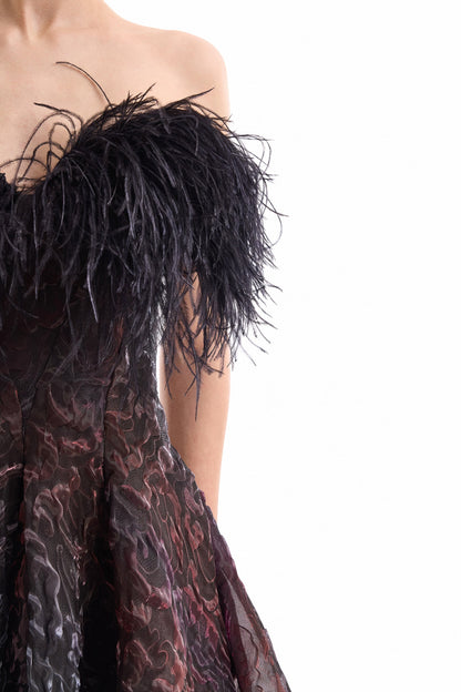 Feathered Dress - Navy