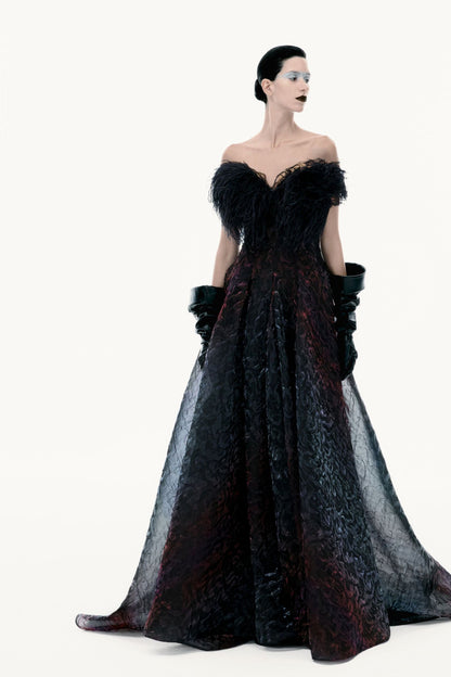 Feathered Dress - Navy