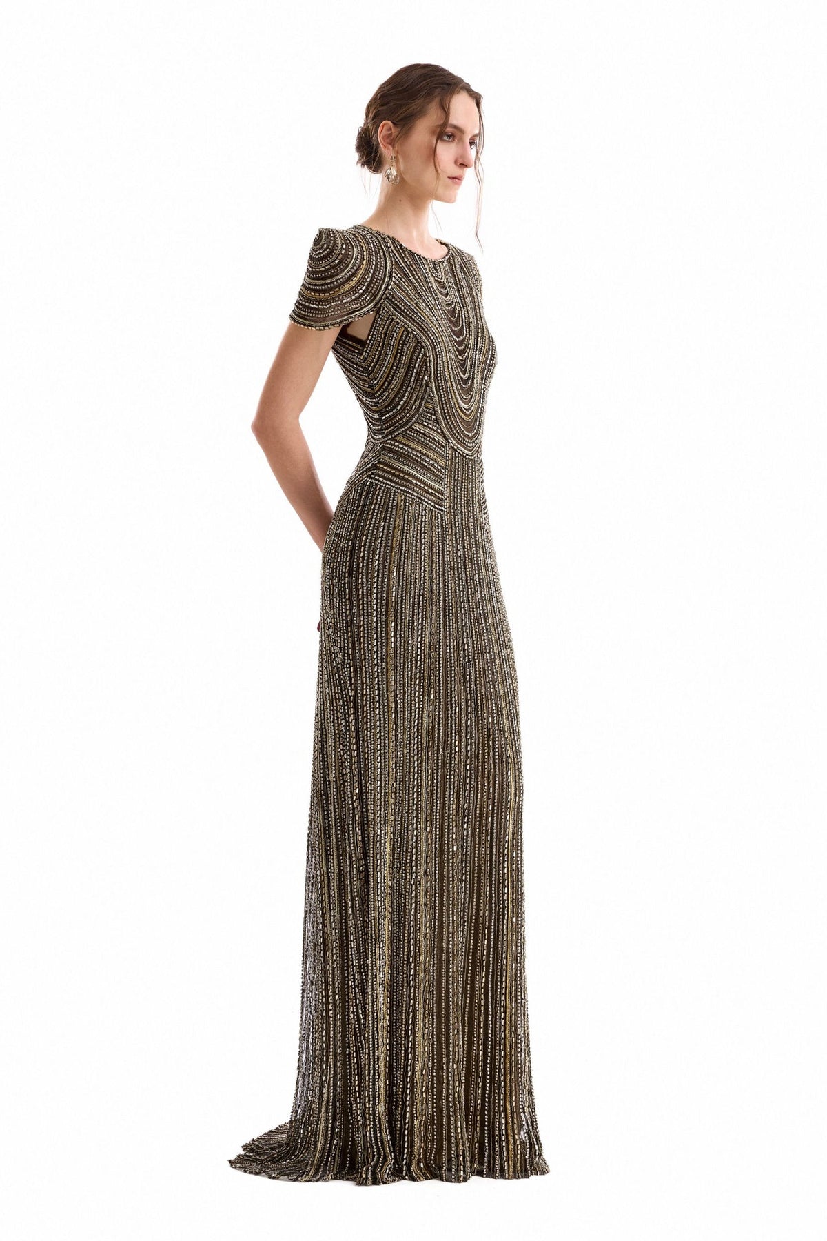 Beaded Open-Back Dress - Gold