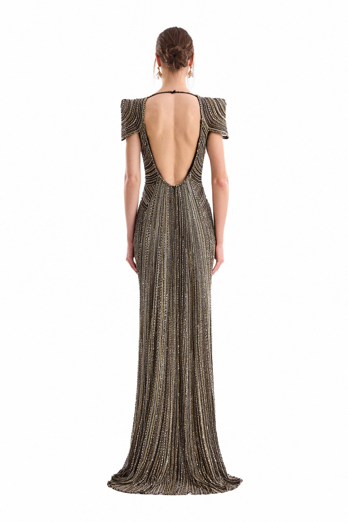 Beaded Open-Back Dress - Gold