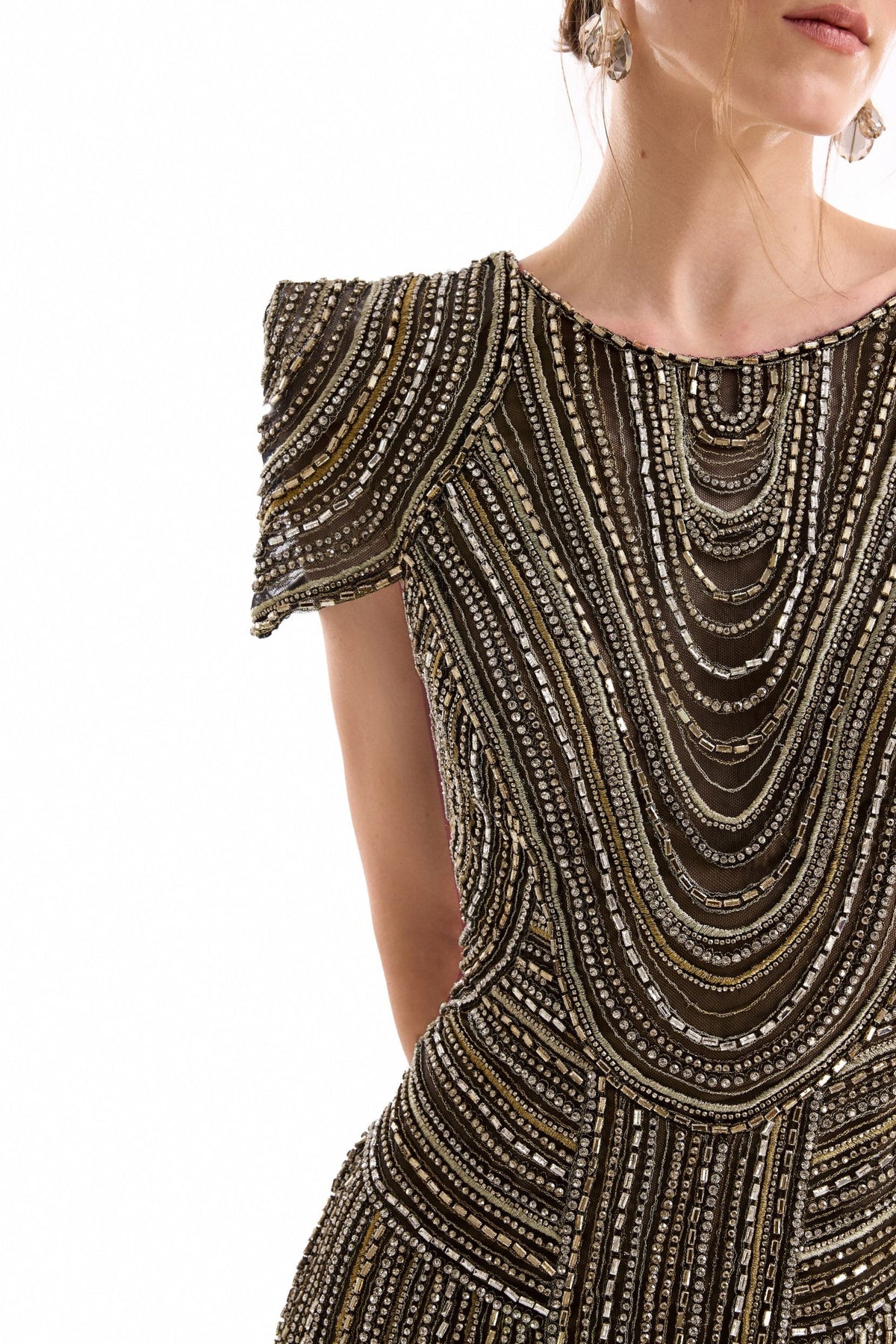 Beaded Open-Back Dress - Gold
