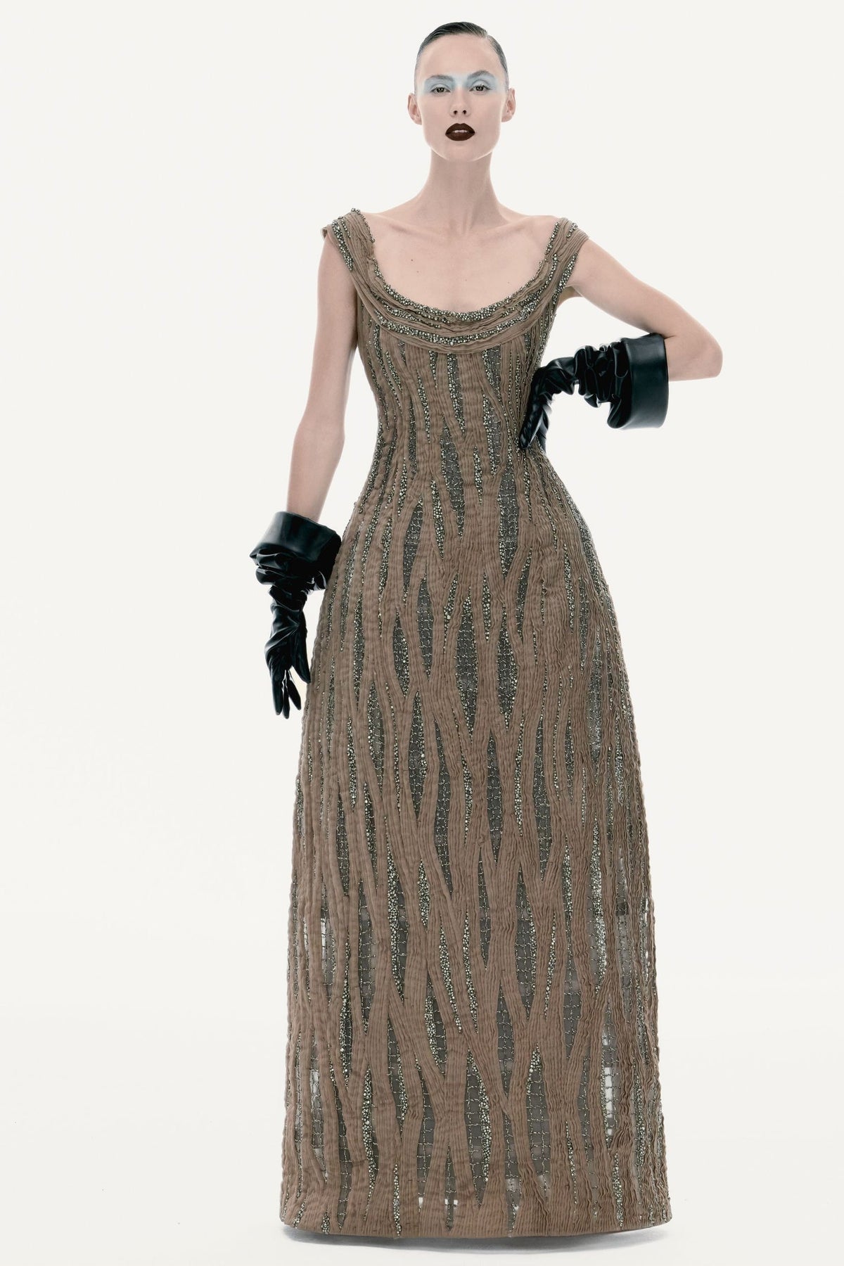 Beaded Cage Dress - Brown