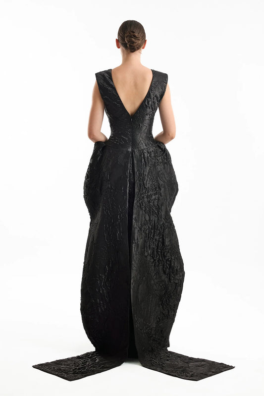 V-Neck Jacquard Gown