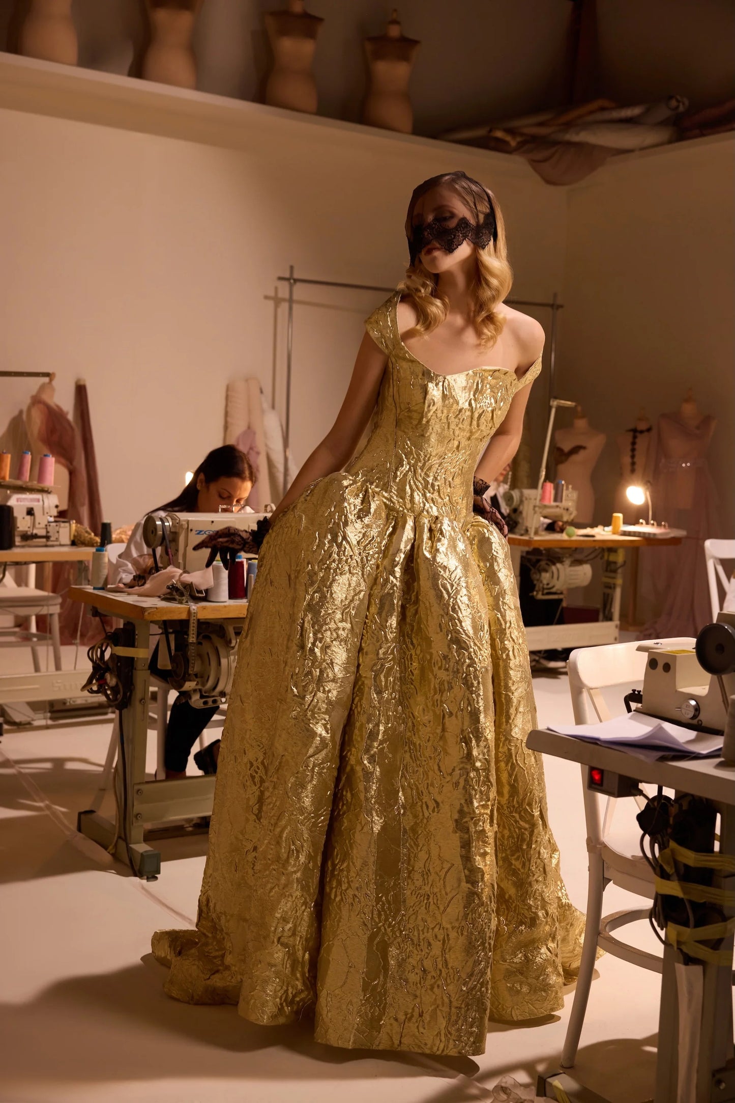 Off-Shoulder Structured Gown
