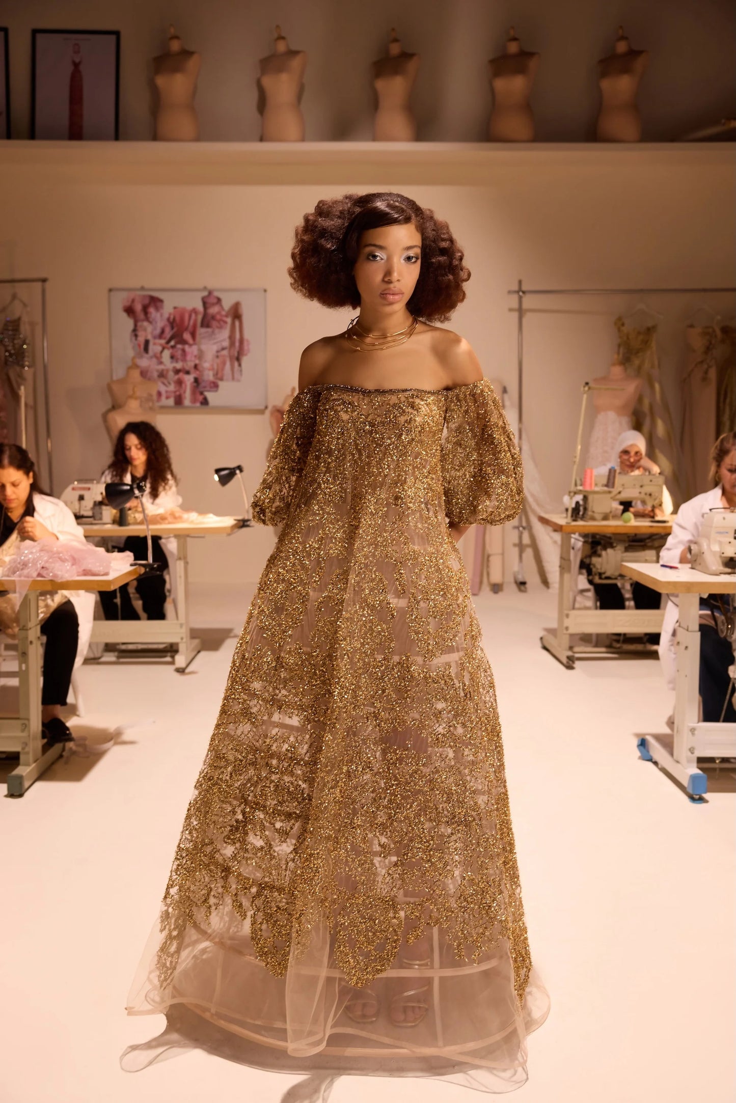 Off-Shoulder Puff Sleeve Gown