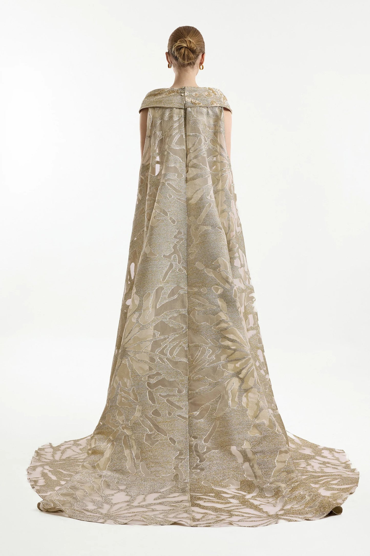 Off-Shoulder Gown with Embroidered Cape