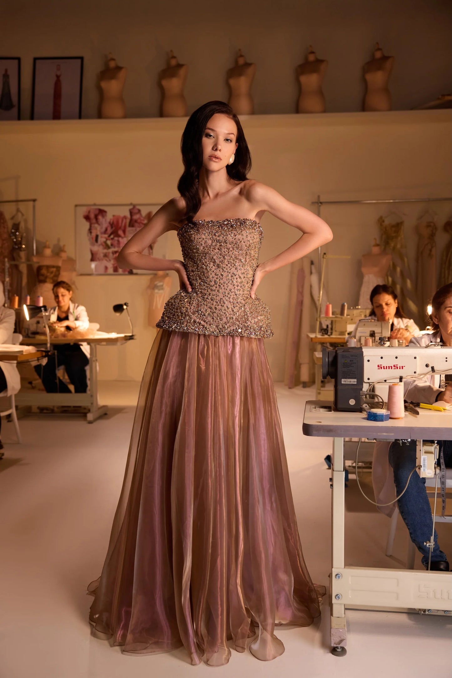 Strapless Beaded Corset Gown