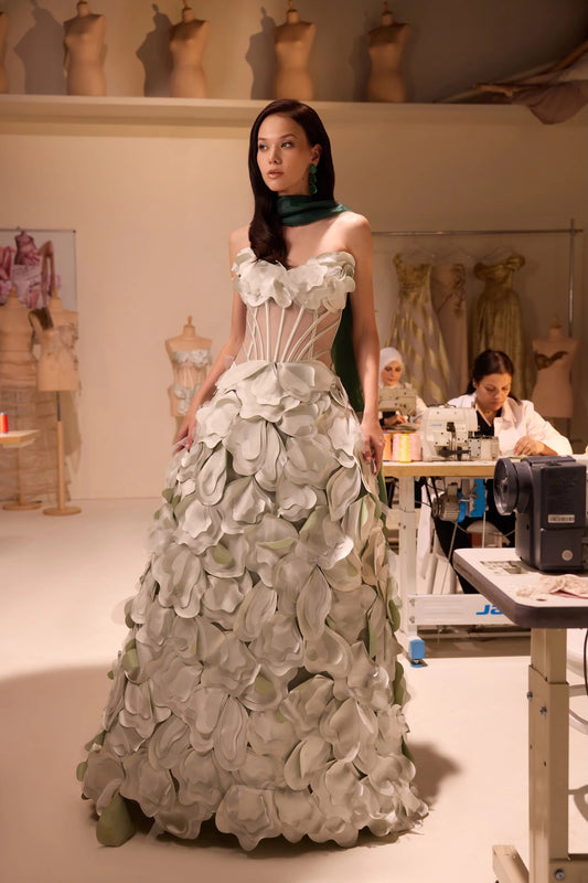 Strapless Gown with Sheer Corset
