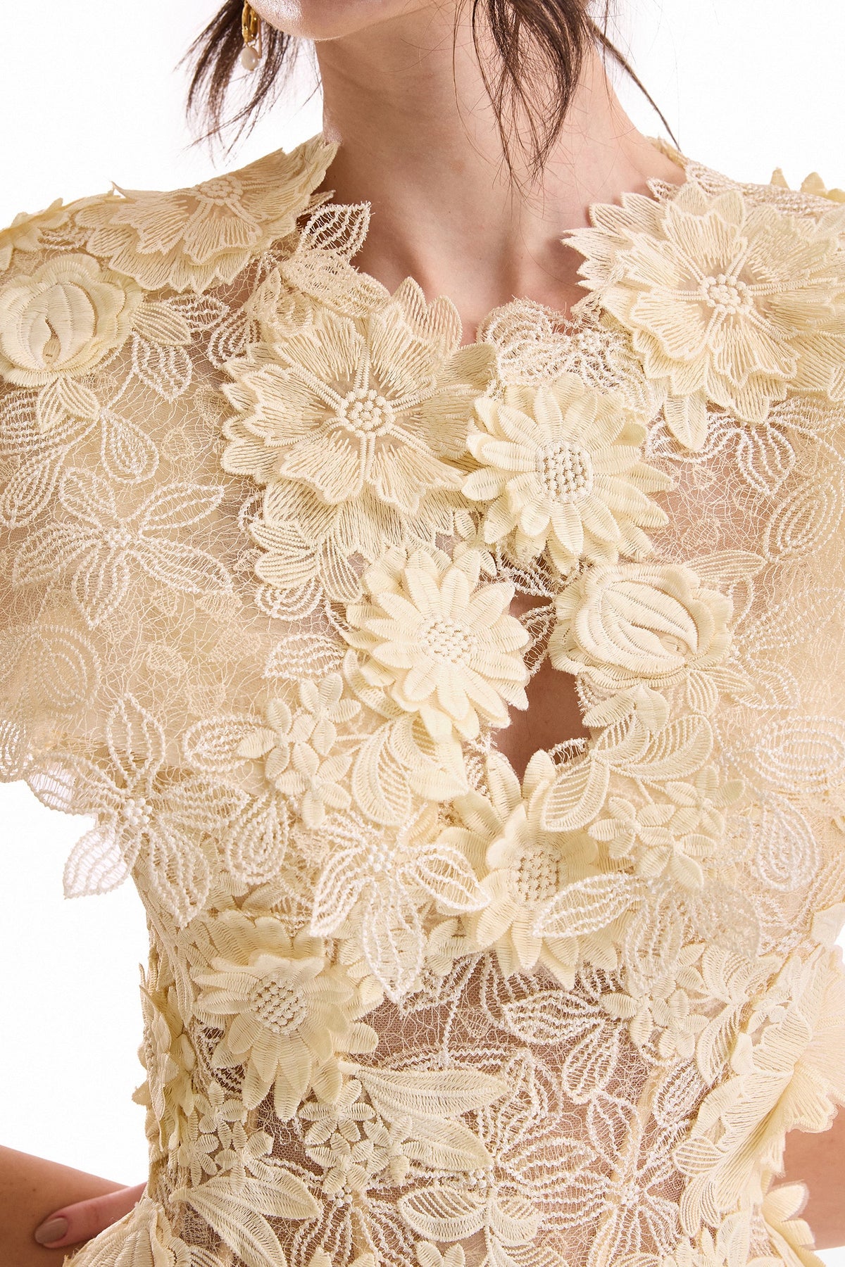 3D Floral Cage Midi Dress with Bolero - Yellow