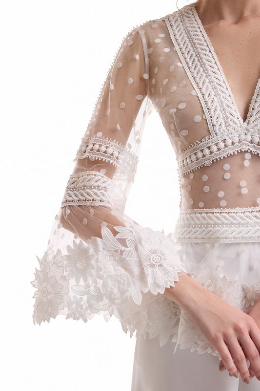 Floral Tulle Set - Ivory/White