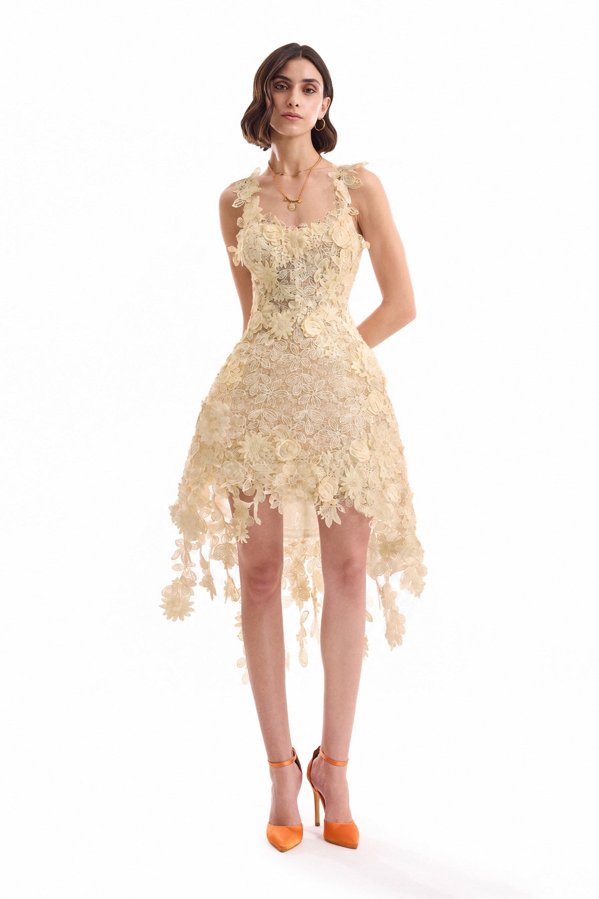 Floral Cage Short Dress - Yellow