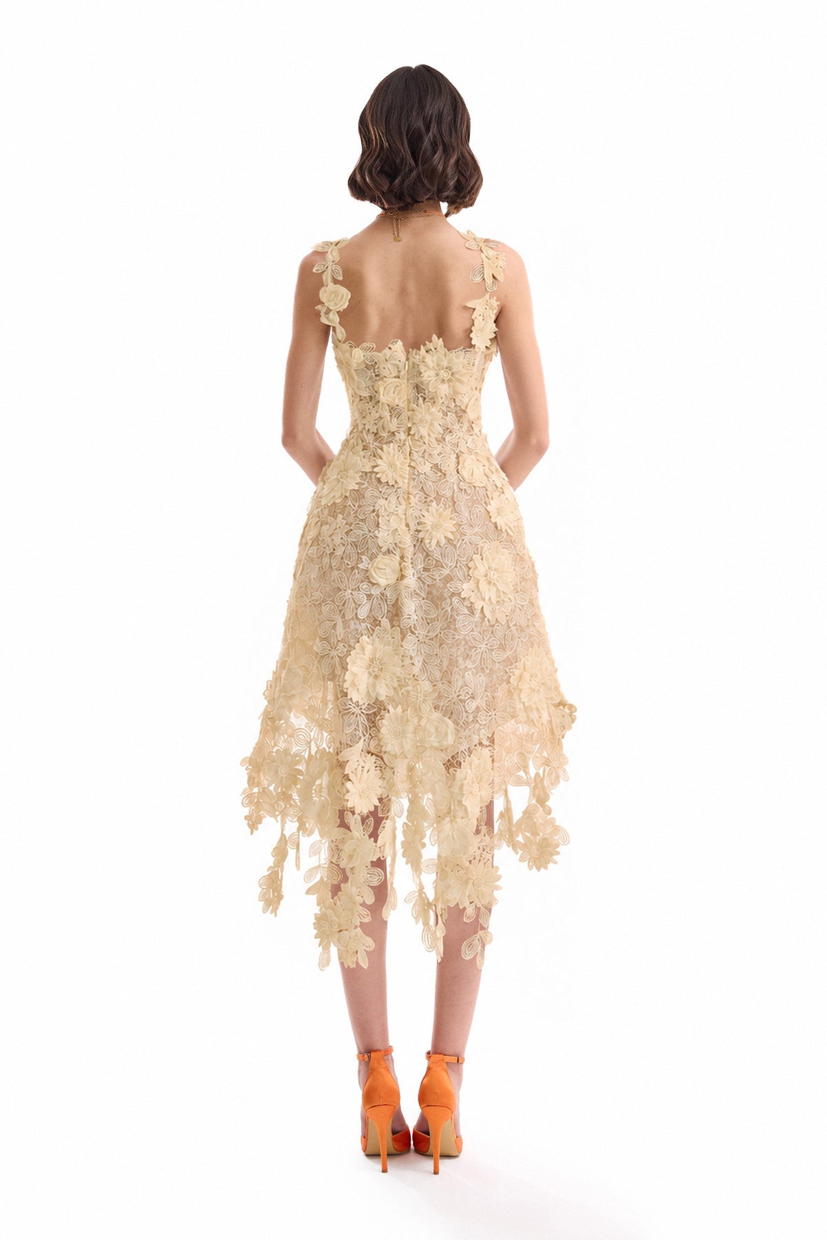 Floral Cage Short Dress - Yellow