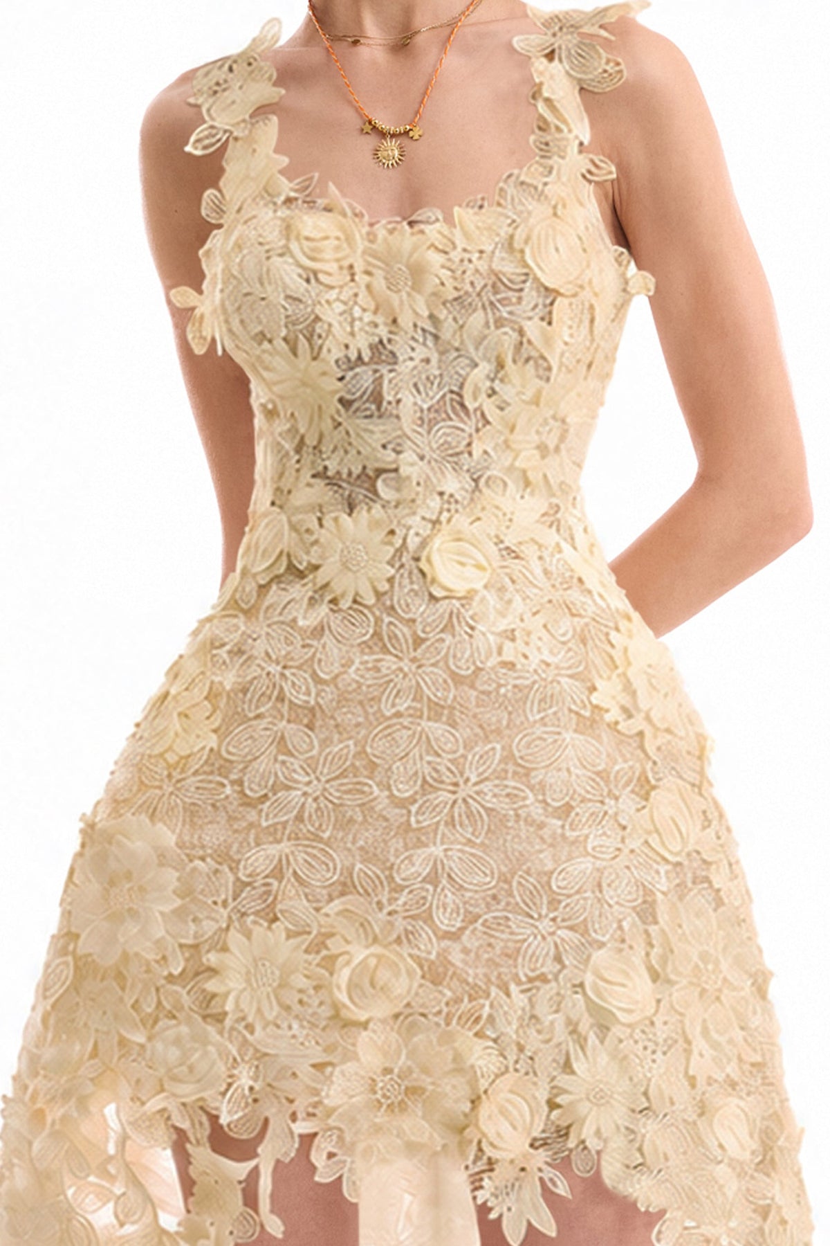 Floral Cage Short Dress - Yellow