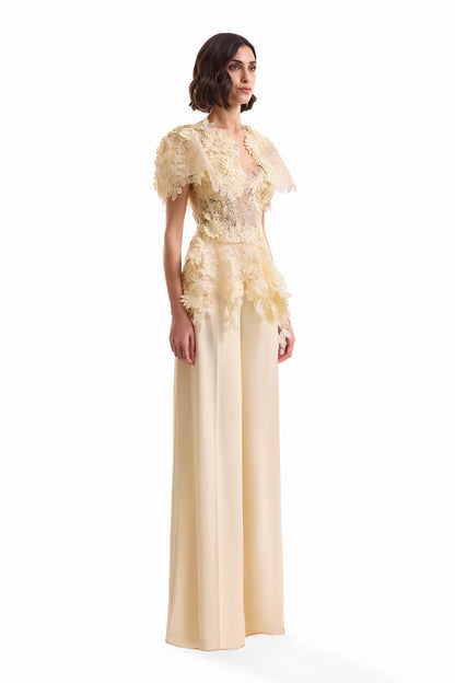 3D Floral Corset Set with Bolero - Yellow