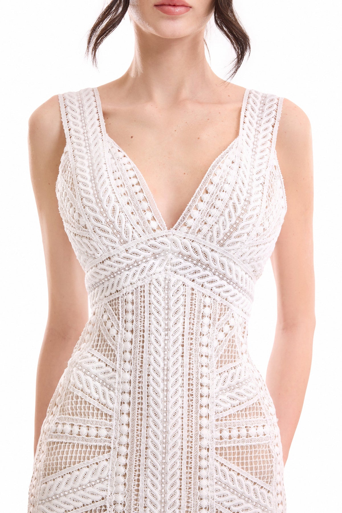 Geometric Fitted Dress - Ivory/White