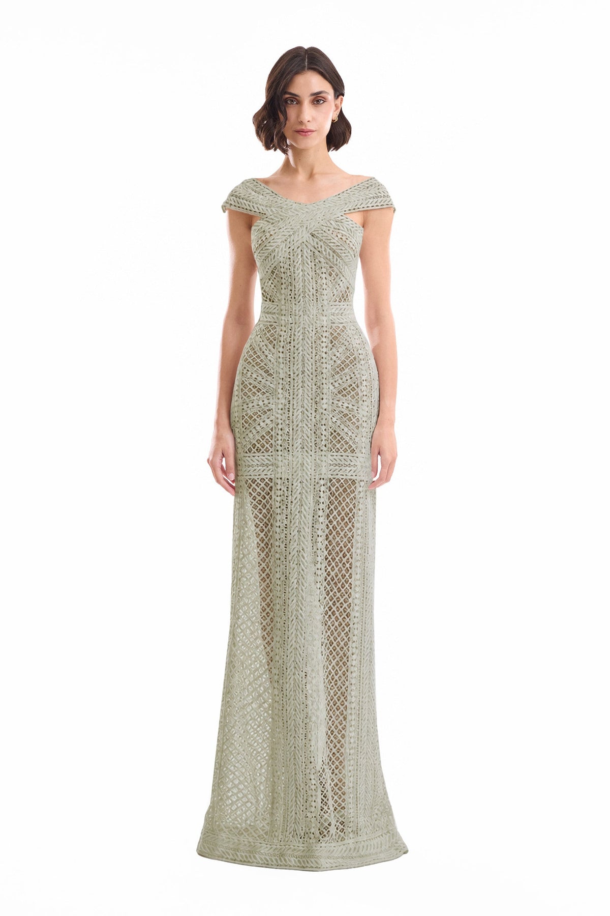 Geometric Sheer Gown - Green