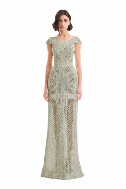 Geometric Sheer Gown - Green