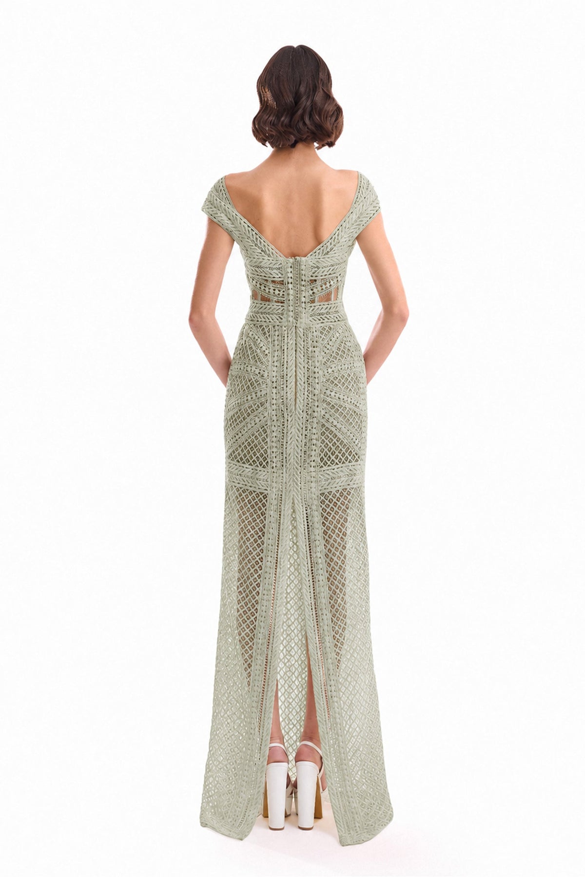 Geometric Sheer Gown - Green