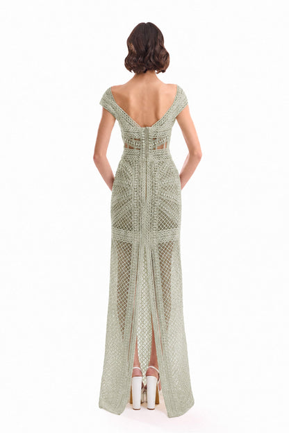 Geometric Sheer Gown - Green