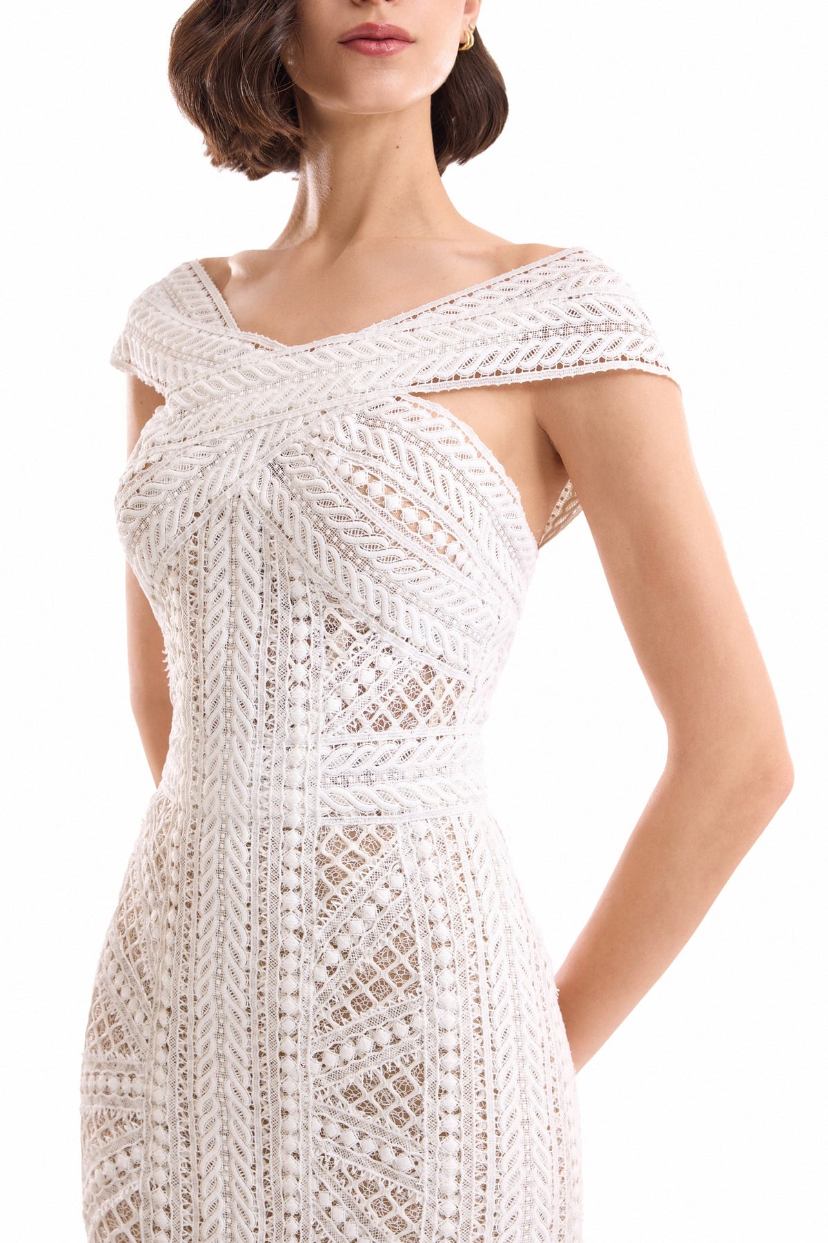 Geometric Sheer Gown - Ivory/White