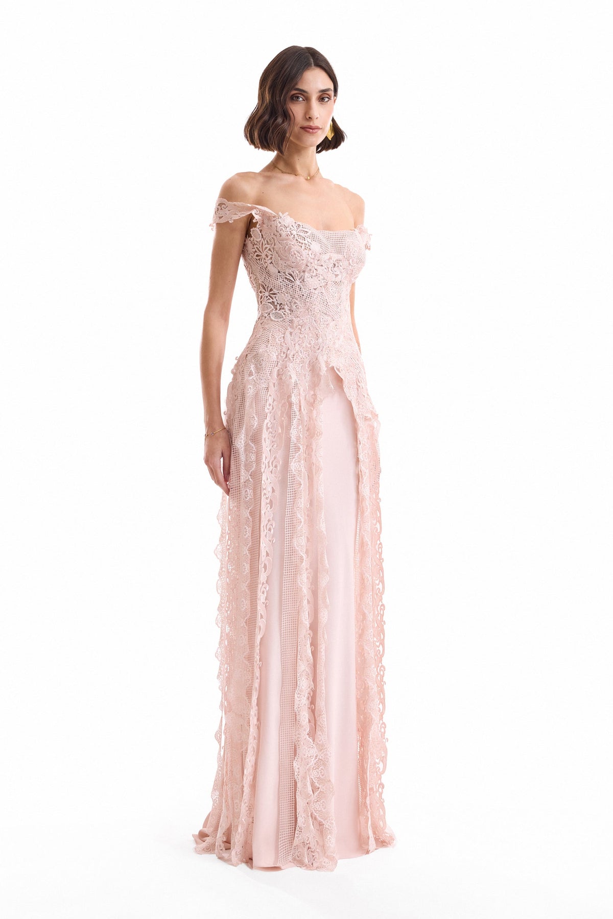Floral Guipure Corset Set - Pink