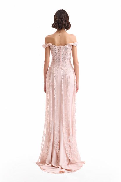 Floral Guipure Corset Set - Pink