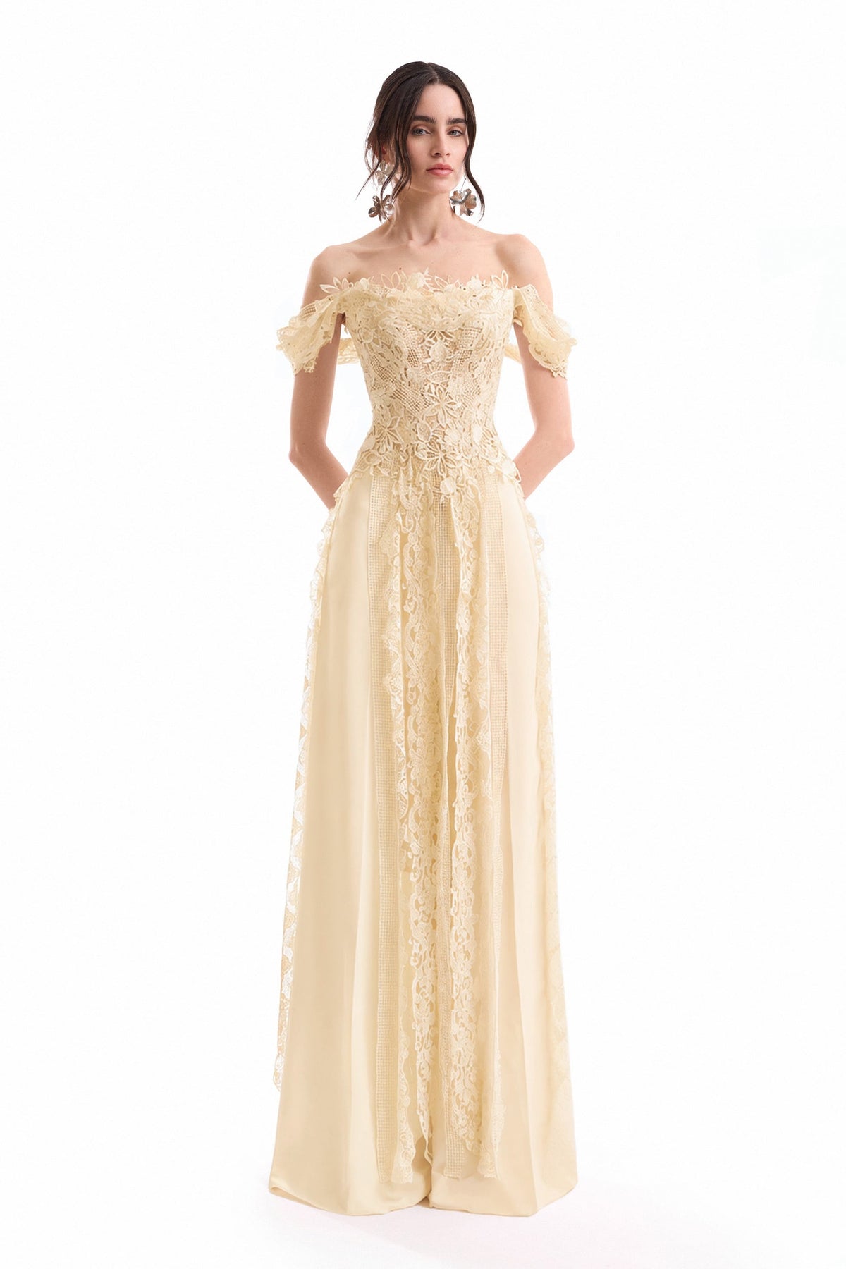 Embroidered Corset Set - Yellow