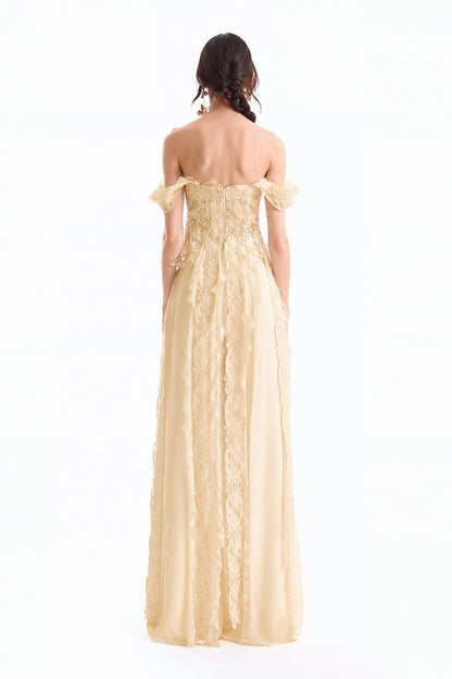 Embroidered Corset Set - Yellow