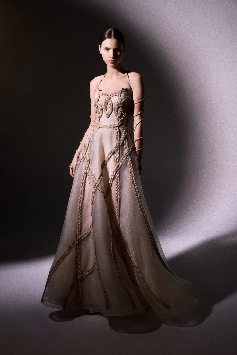 Strapless Braided Tulle Dress