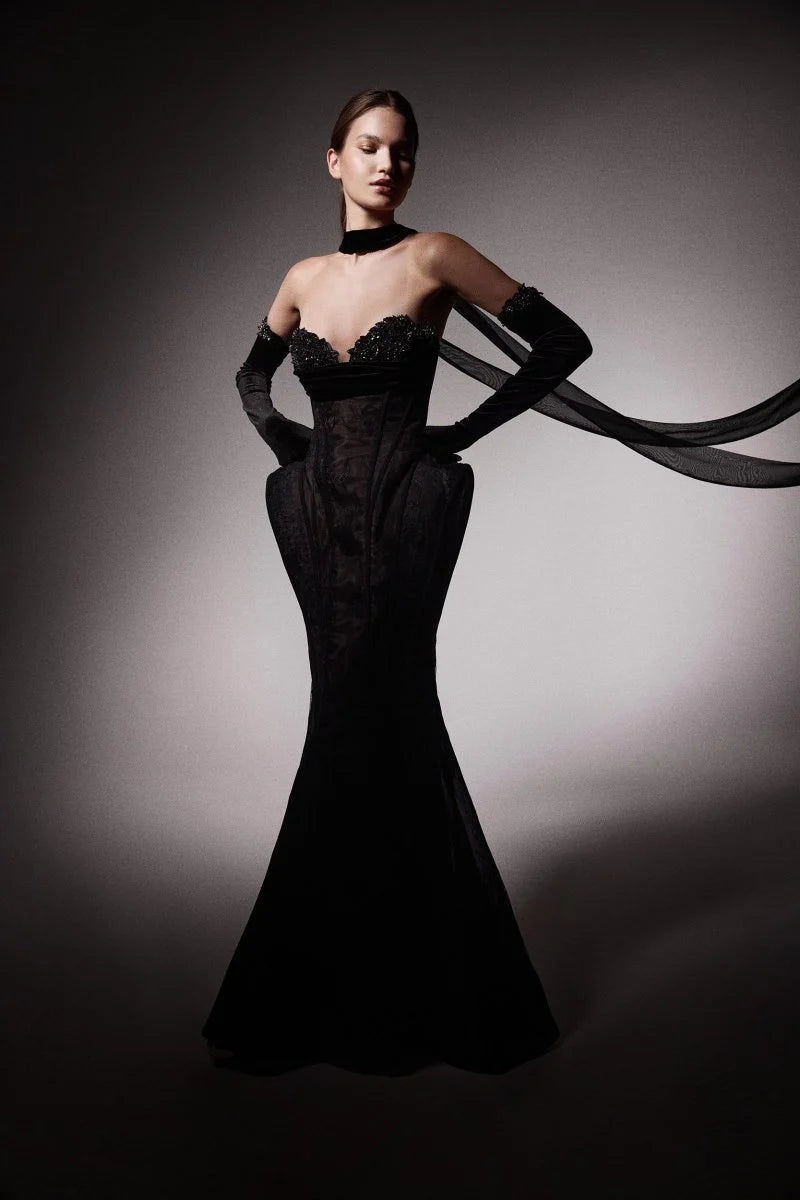 Strapless Draped Mermaid Dress