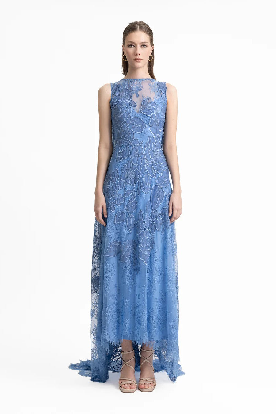 Embroidered Lace Dress with Cape