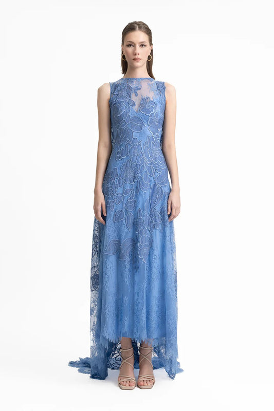 Embroidered Lace Dress with Cape
